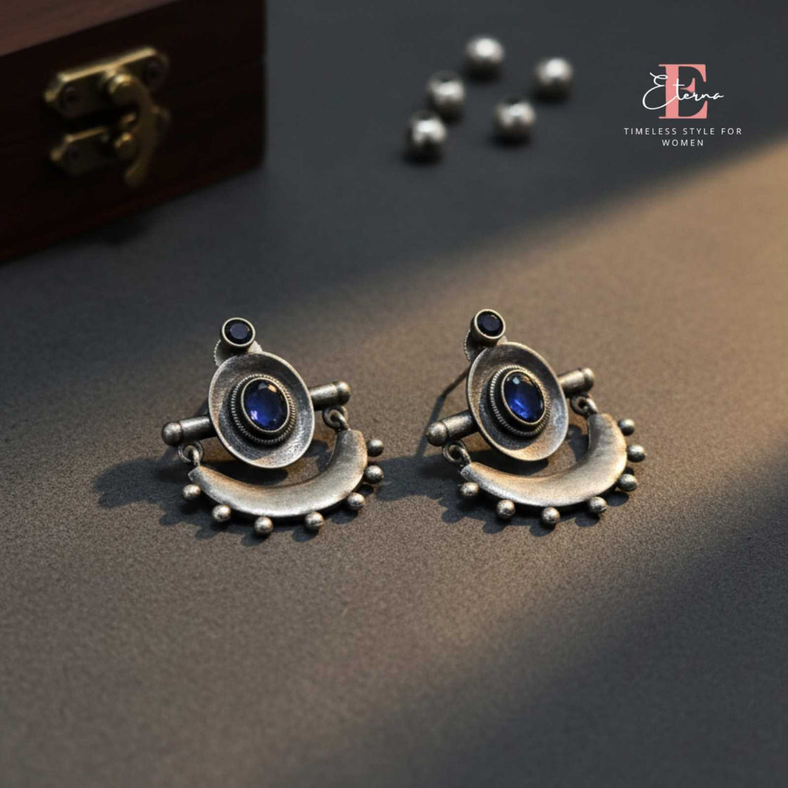 Blue Orbit Oxidised Earrings