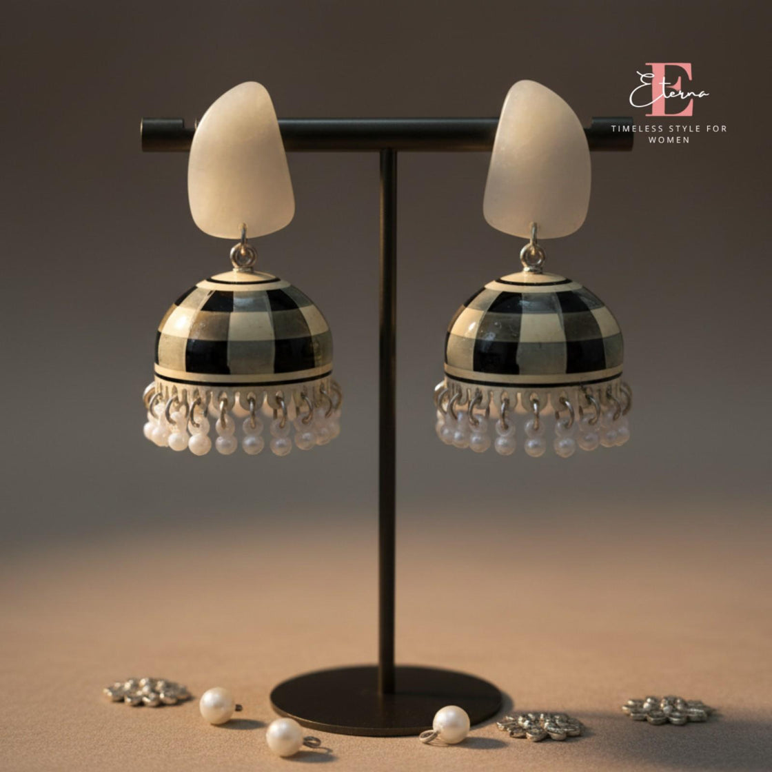 Eterna Checkered Charm Jhumkas