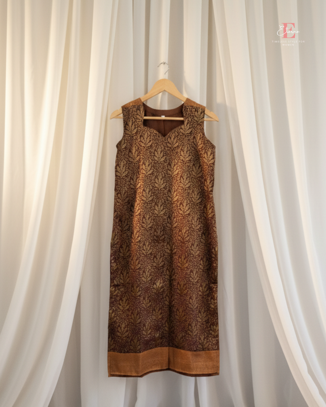 Eterna Heritage Leaf Motif Kurti – Maroon Rust Gold Woven Festive Designer Kurti