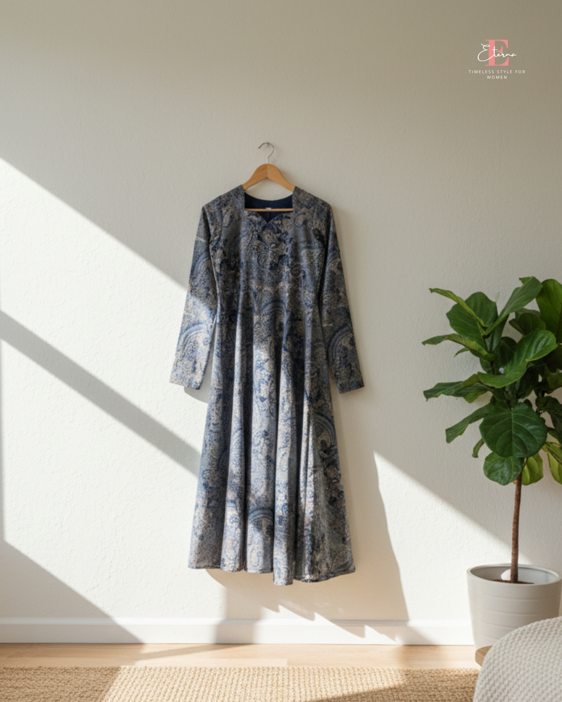 Eterna Heritage Print Anarkali – Slate Blue All-Over Paisley Designer Anarkali