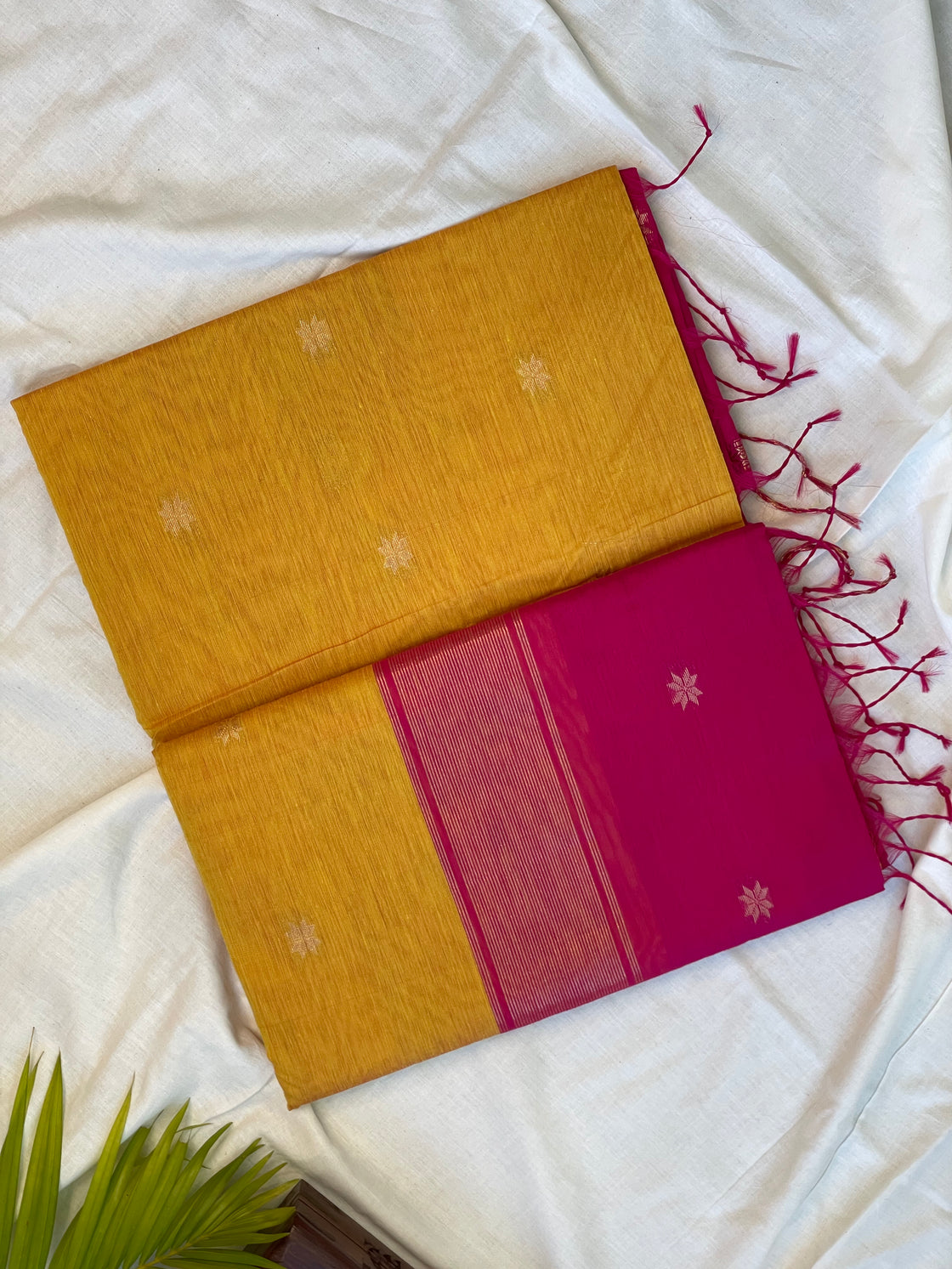 Eterna Maheshwari Kanak-Pink Saree – Mustard Body with Rani Zari Pallu