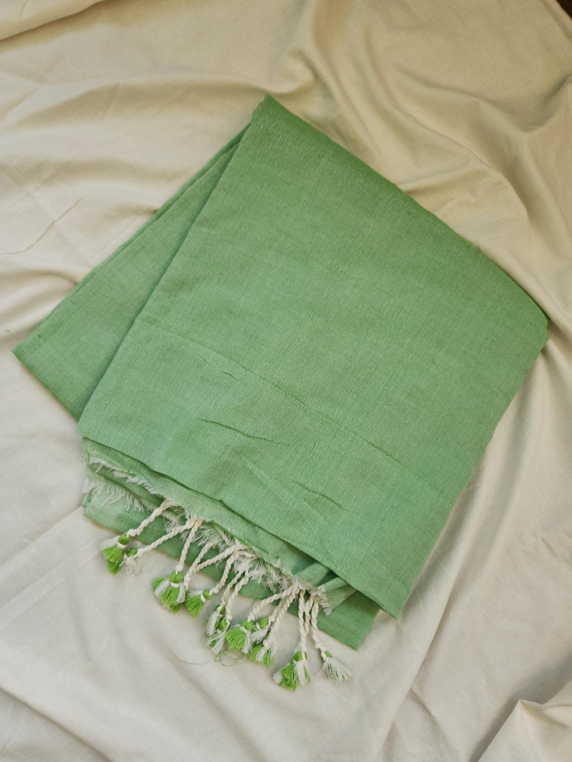 Eterna Pastel Mint Handloom Saree – Soft Khadi Cotton with Tassel Finish