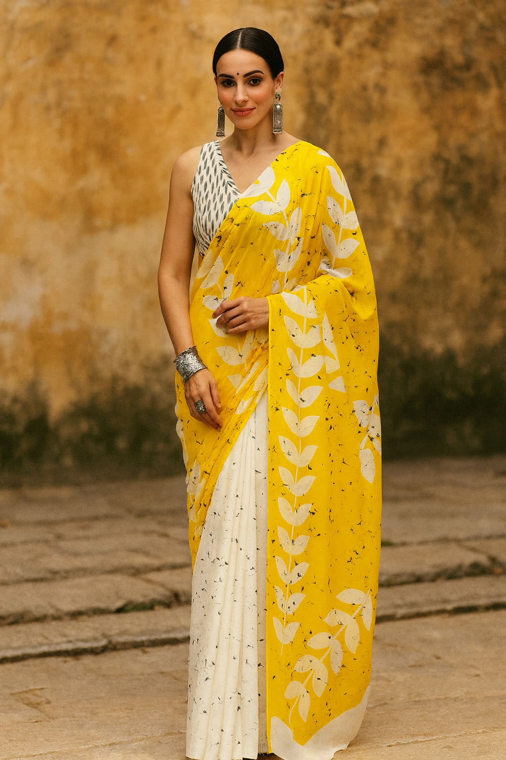 Eterna Sunshine Leaf Mul Cotton Saree