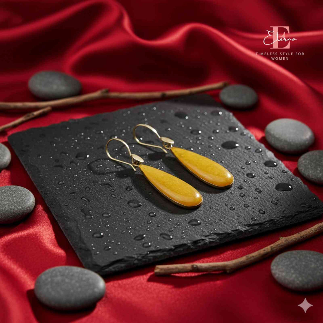 Golden Mustard Teardrop Danglers