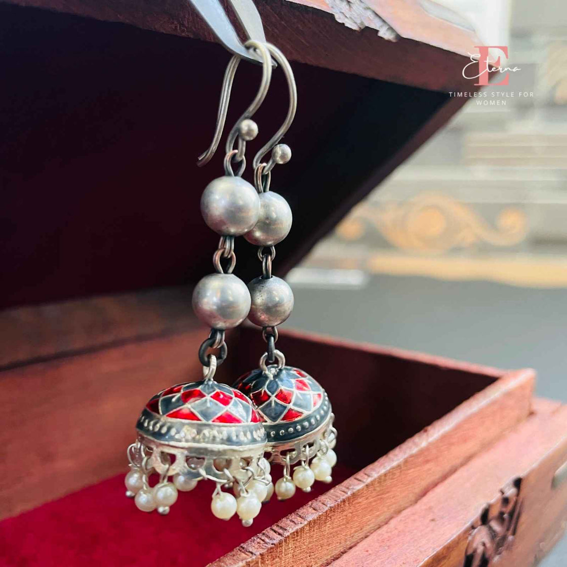 Vintage Red Enamel Dome Jhumkas